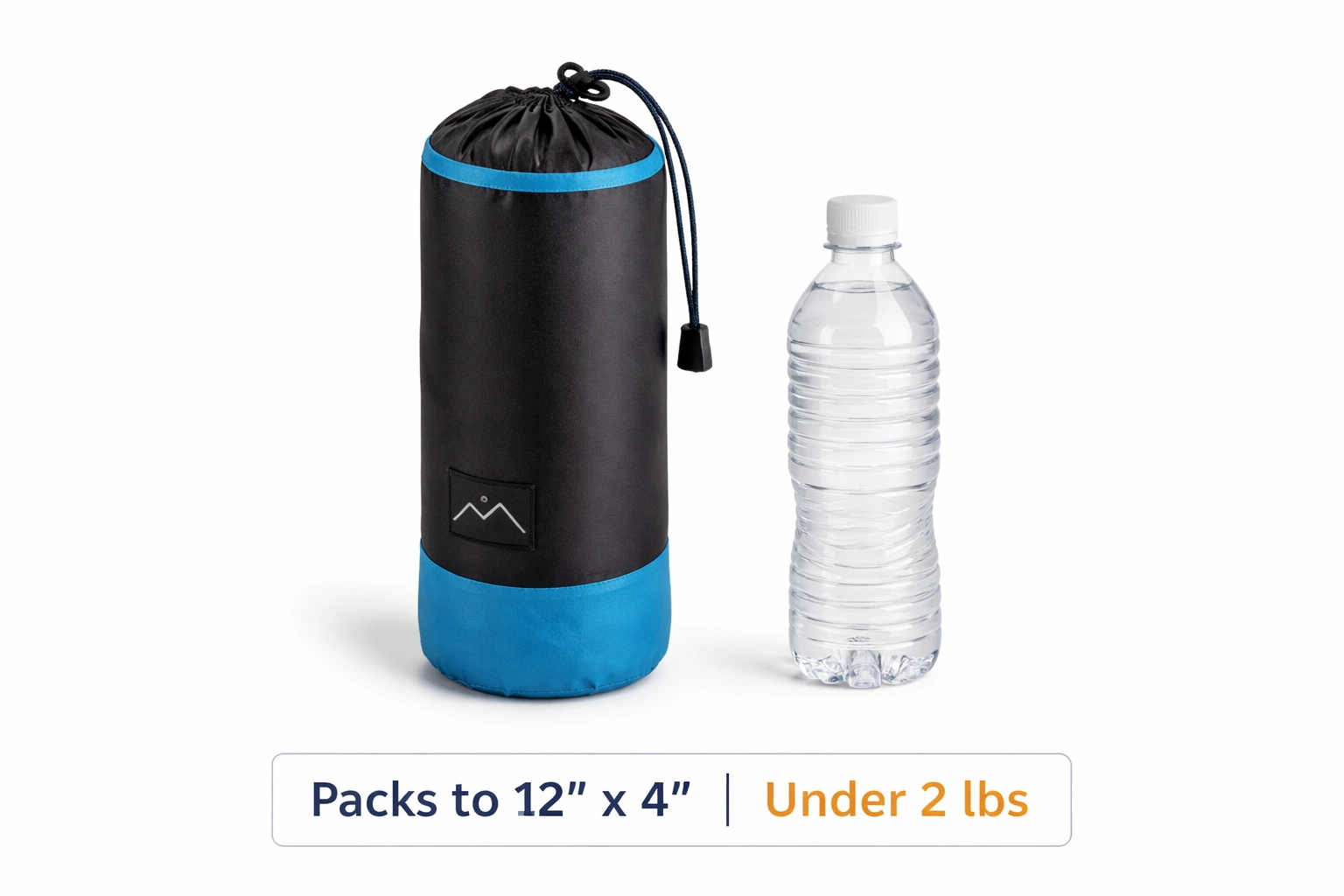 Ultralight aluminum camping chair packed next to water bottle showing compact size