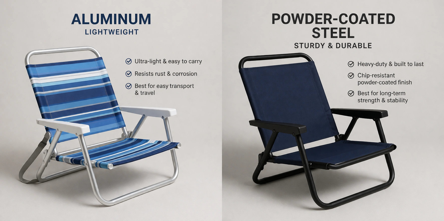 Comparison of aluminum and steel beach chair frames