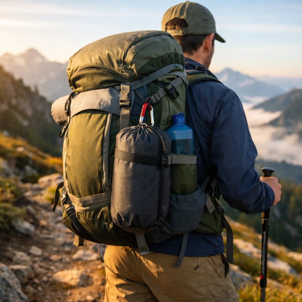 Backpacker with ultralight camping chair