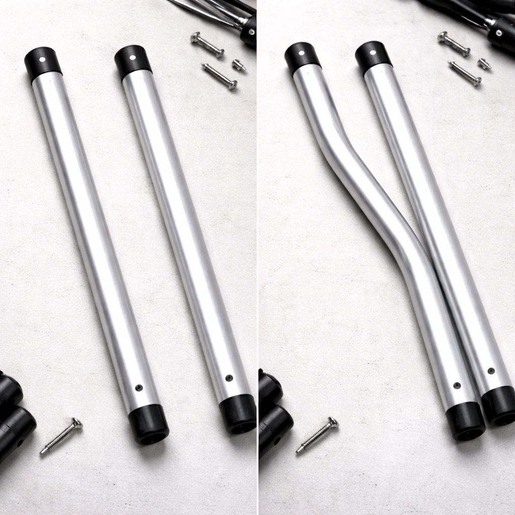 Comparison of straight vs slightly bent aluminum tube from a camping chair frame