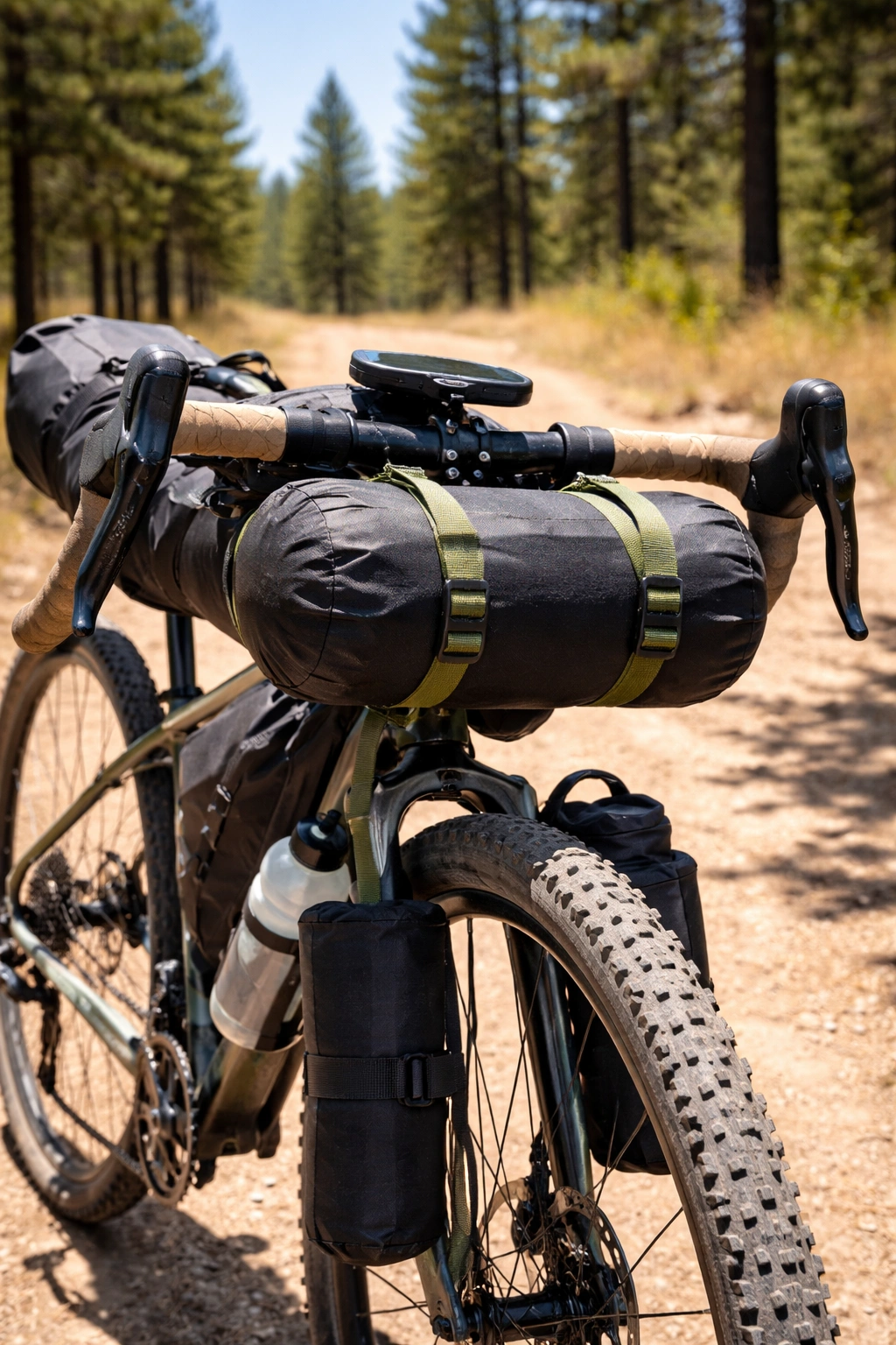 Bikepacker with lightweight chair strapped to bike