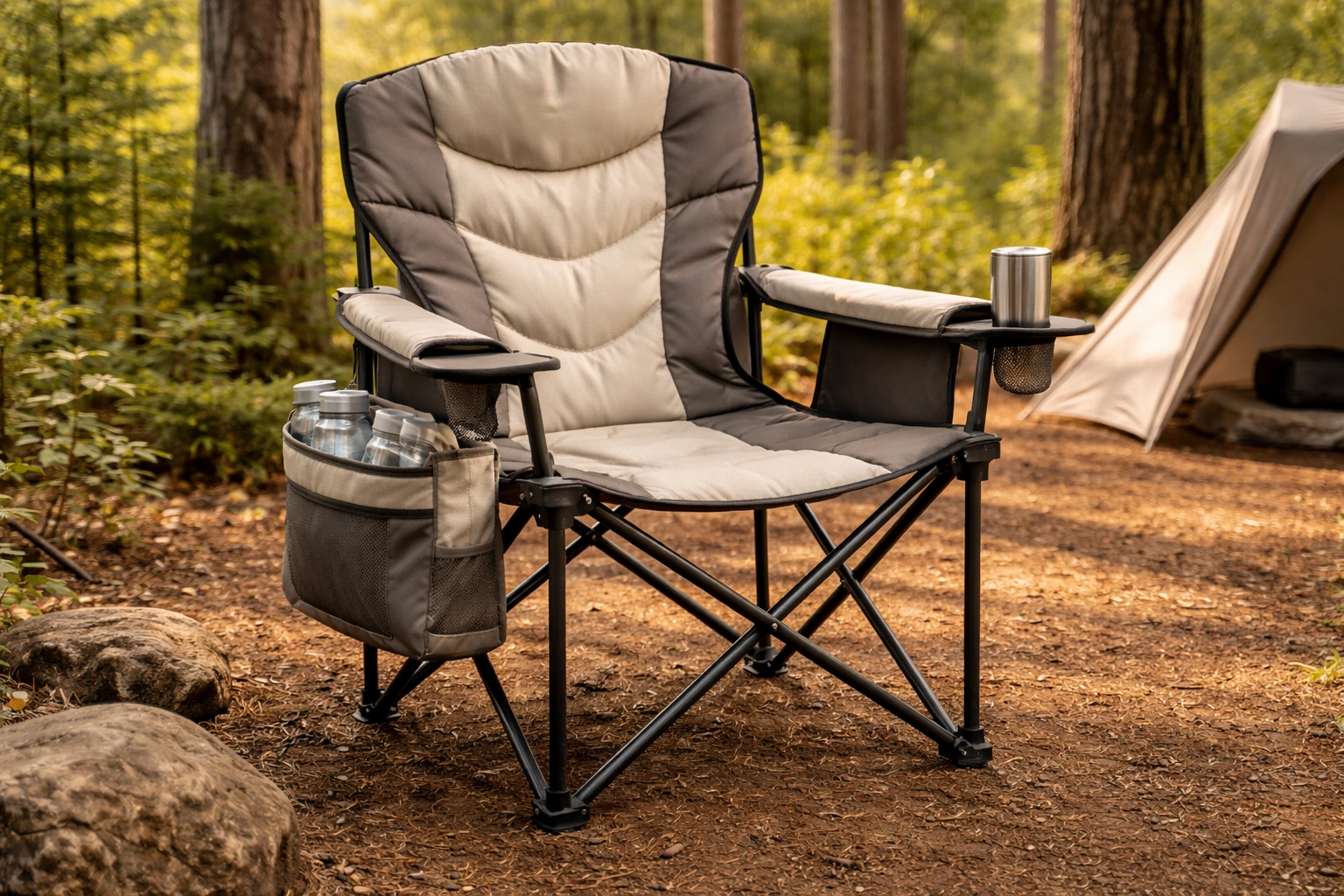 Family camping chair with built-in cooler feature