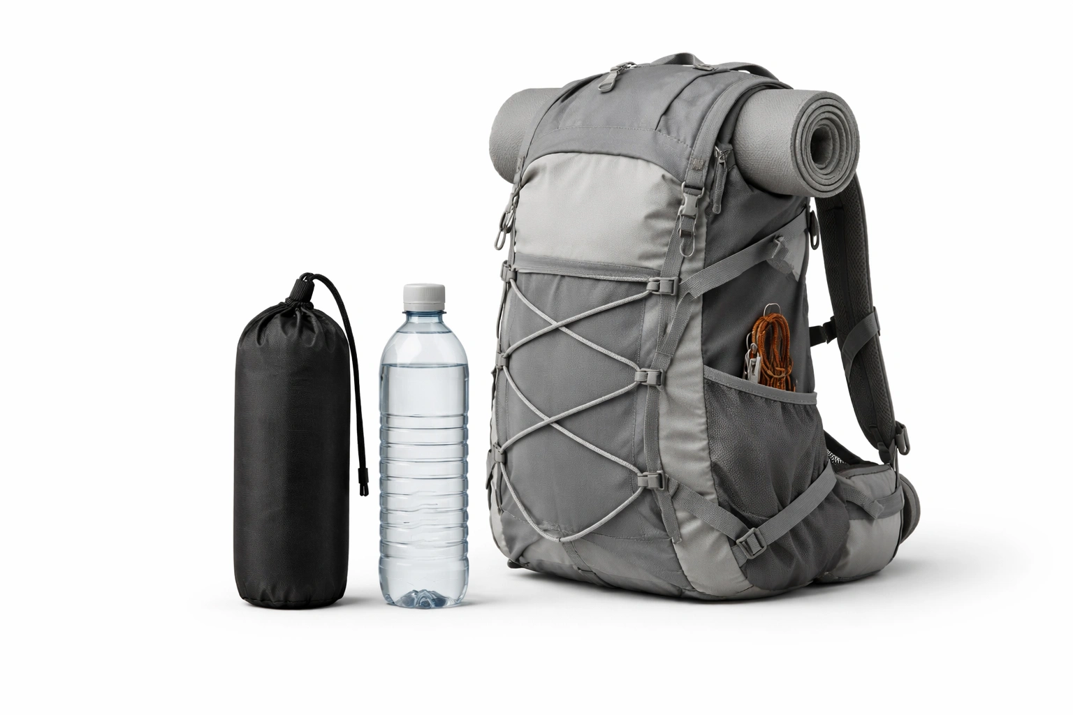 Ultralight camping chair folded next to backpack showing portability