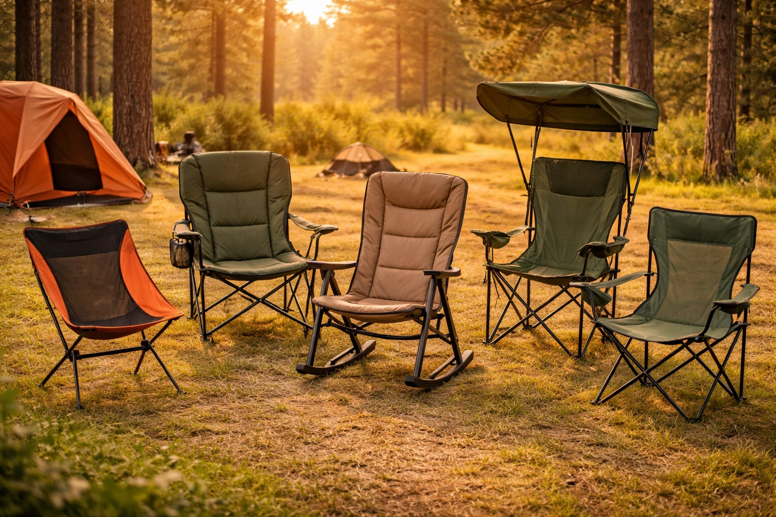 Collection of premium camping chairs arranged in outdoor setting