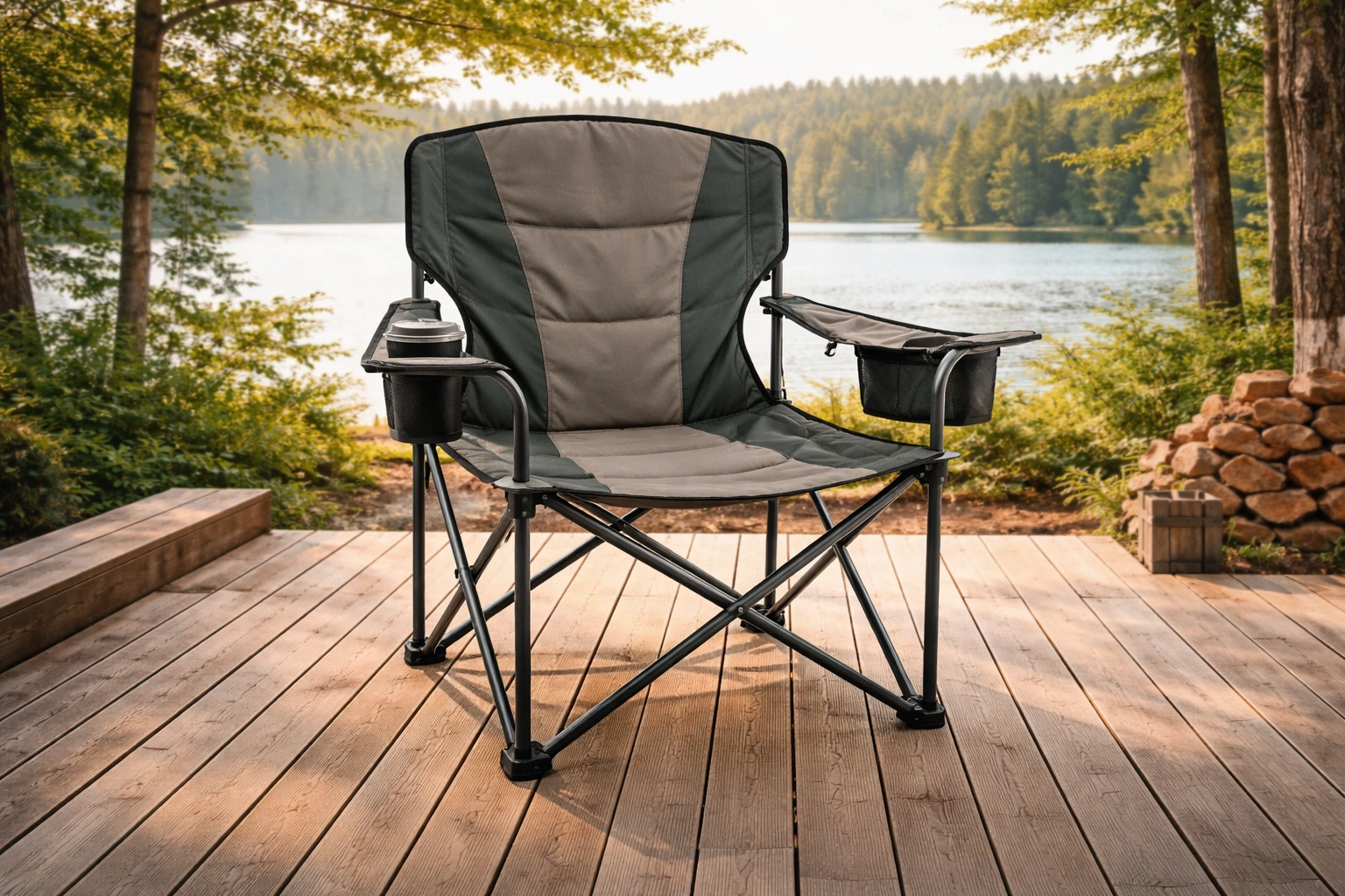 Heavy duty oversized camping chair with rugged frame