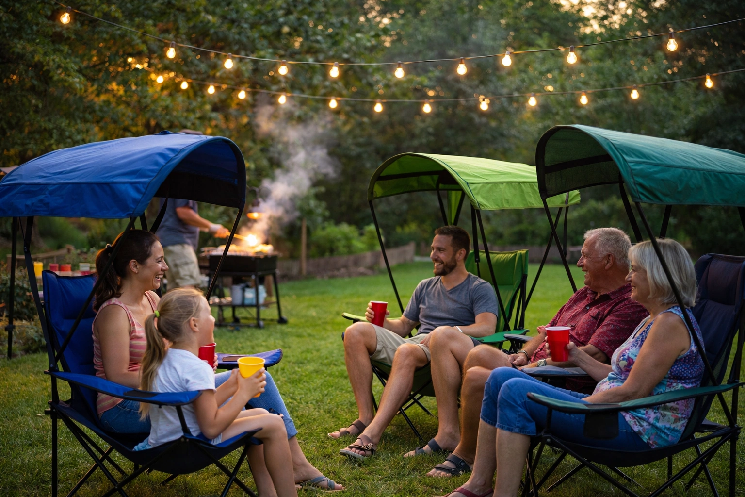 Canopy camping chair in backyard