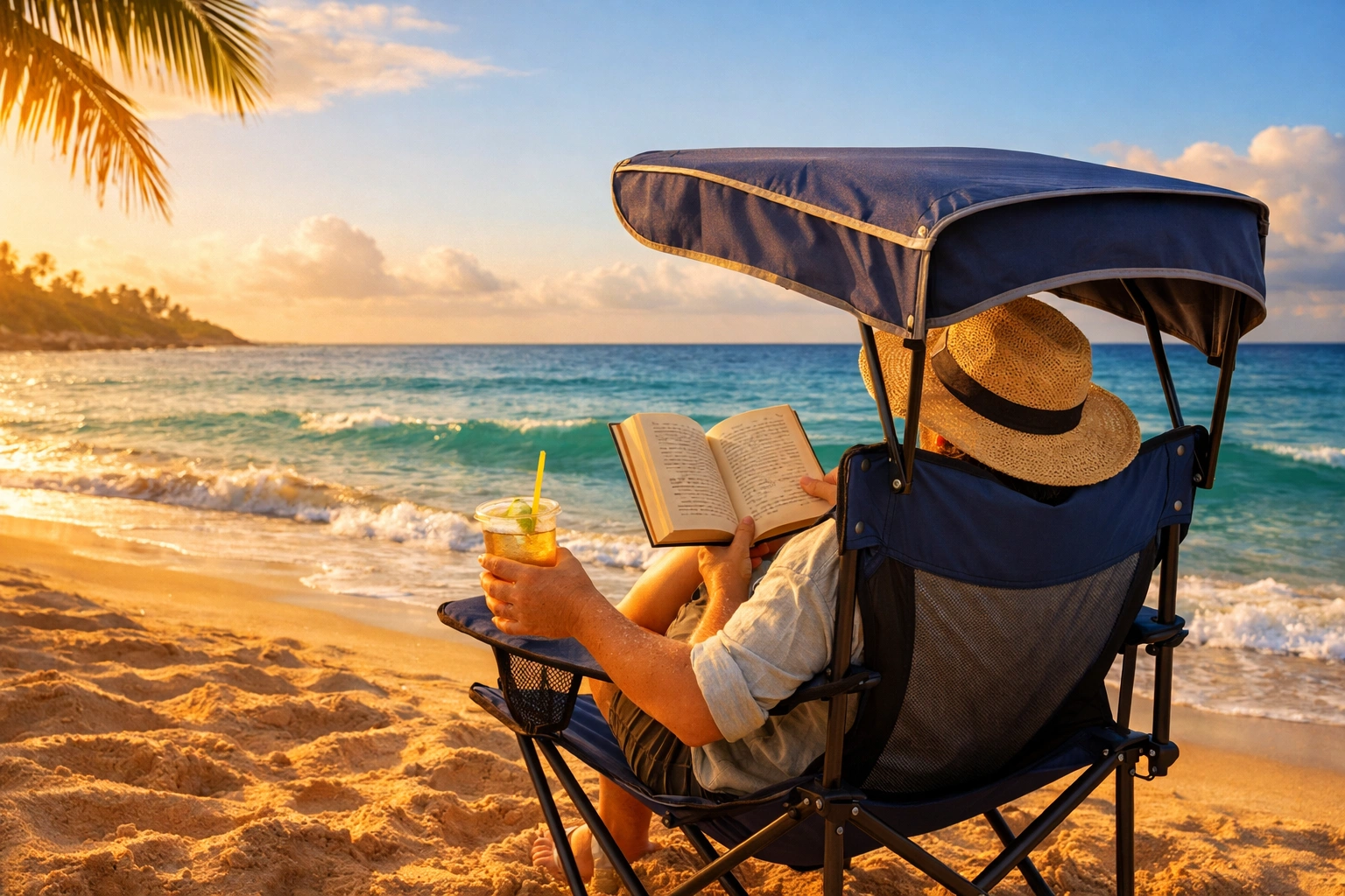 Canopy camping chair at the beach