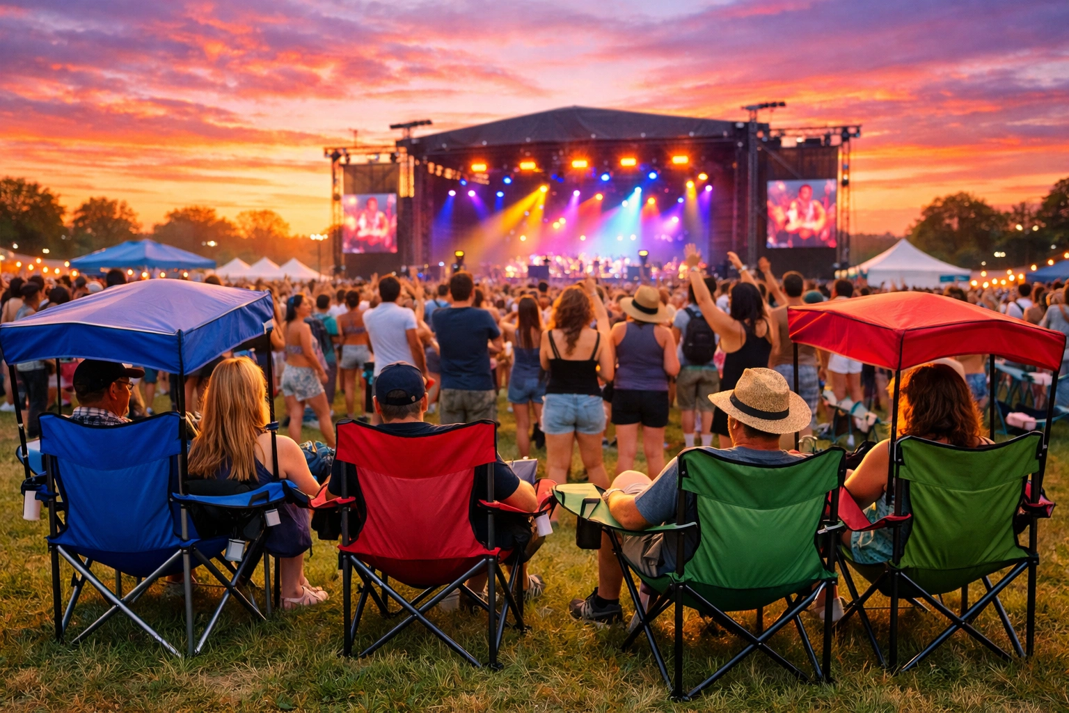 Canopy camping chair at music festival