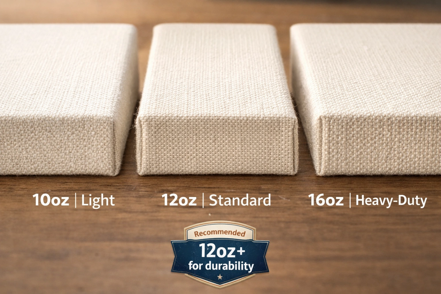 Comparison of 10oz, 12oz, and 16oz canvas fabric weights