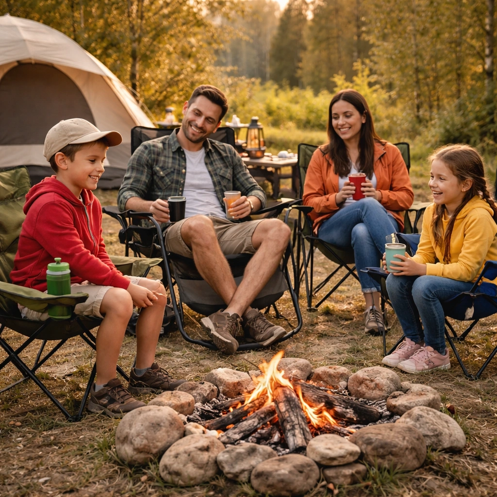 Family car camping with durable camping chairs