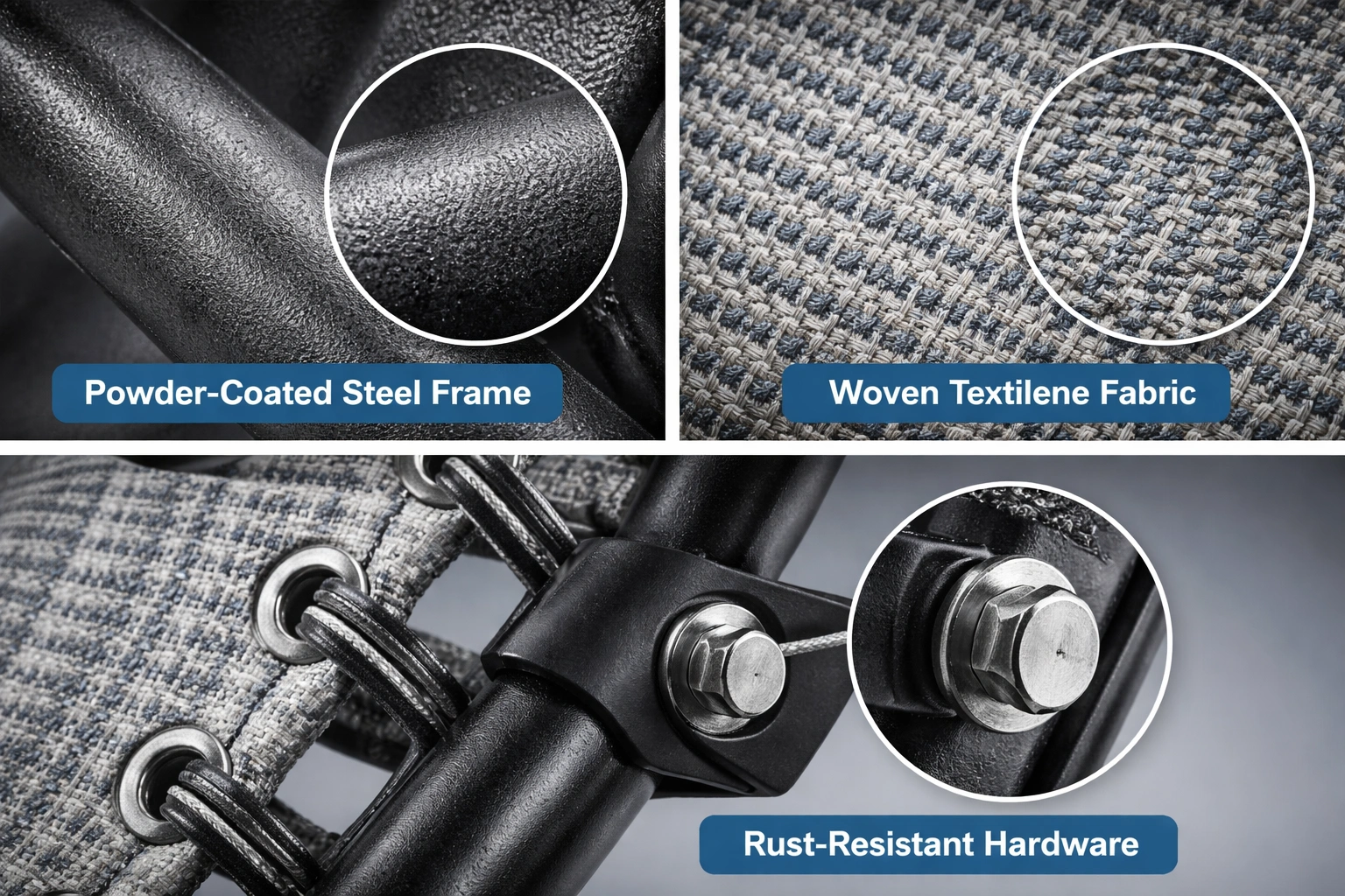 Close up of zero gravity chair materials and frame