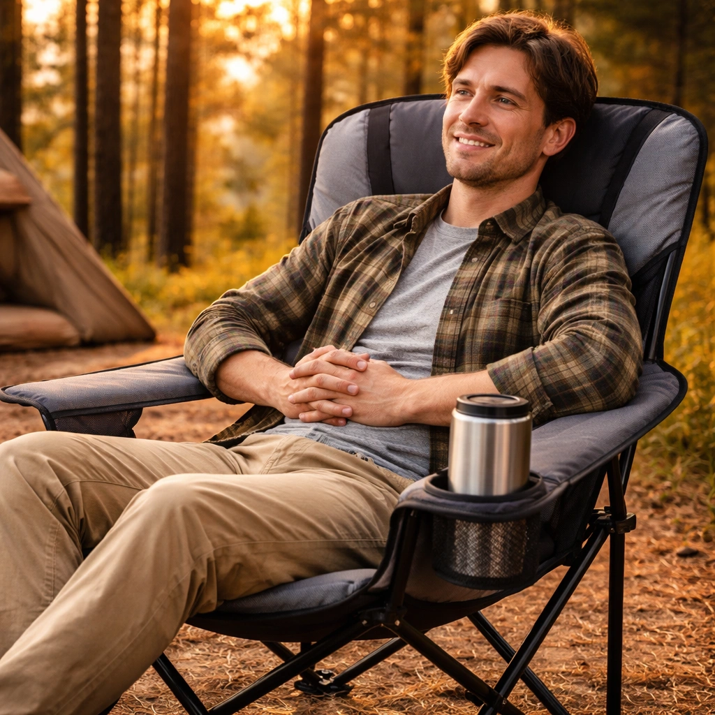 Plush comfortable camping chair with padding and high back