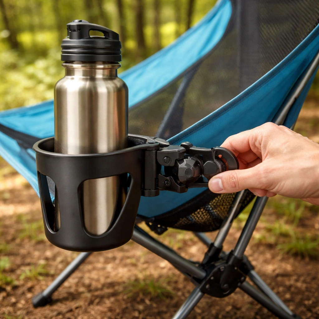 Insulated cooler cup holder on camping chair