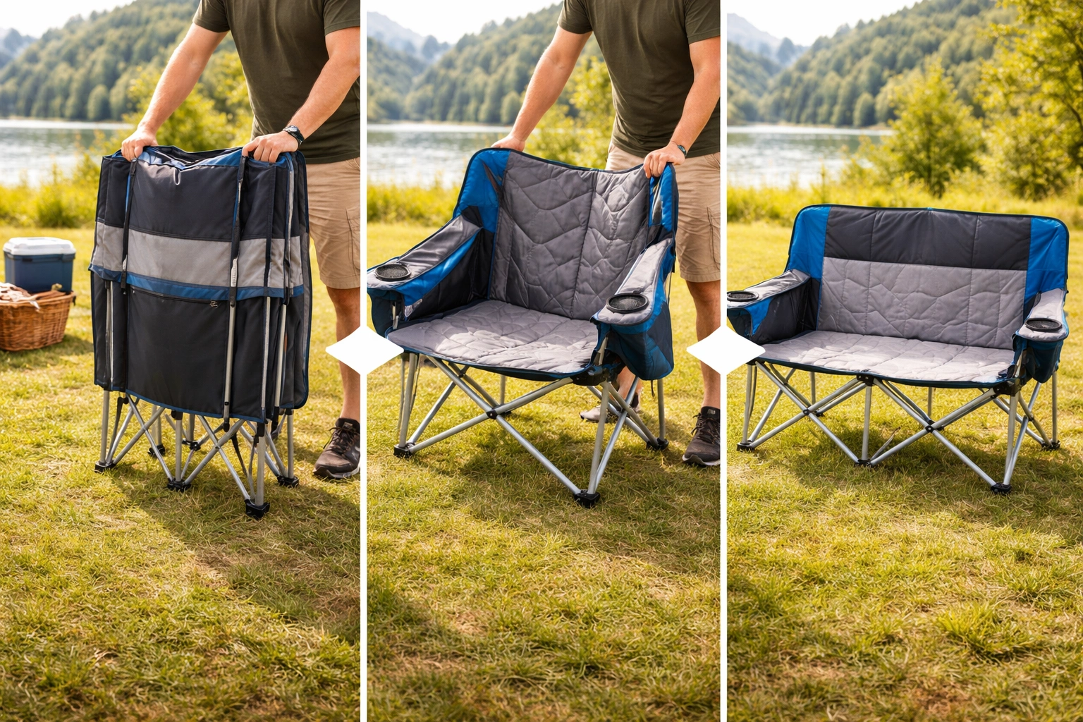 Quick setup of portable camping couch