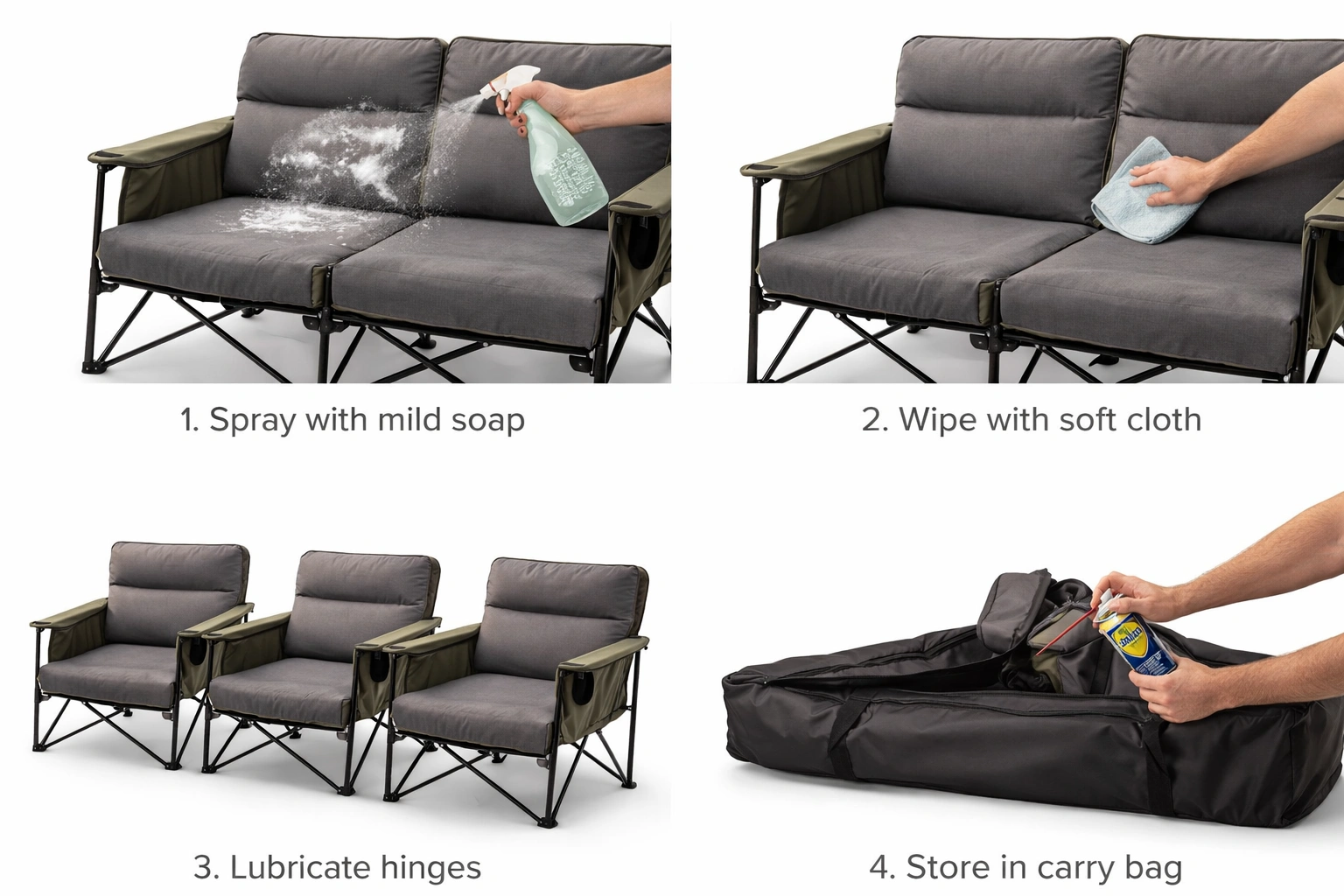 Cleaning and maintaining portable camping couch