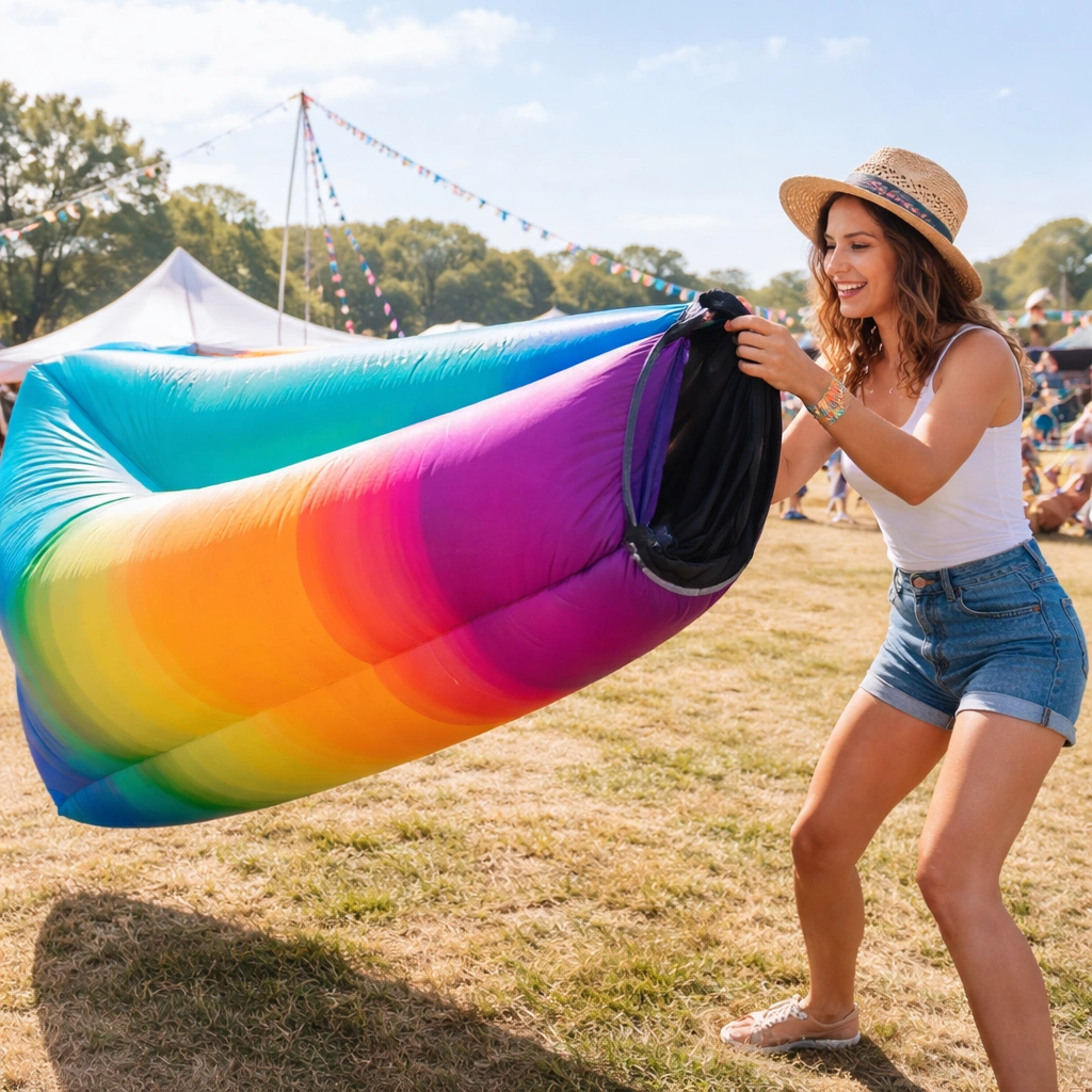 Inflatable lounger for camping