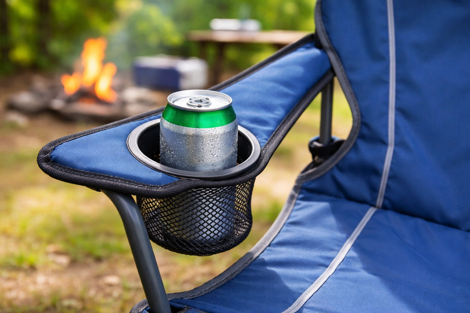 Cup holder feature on camping chair