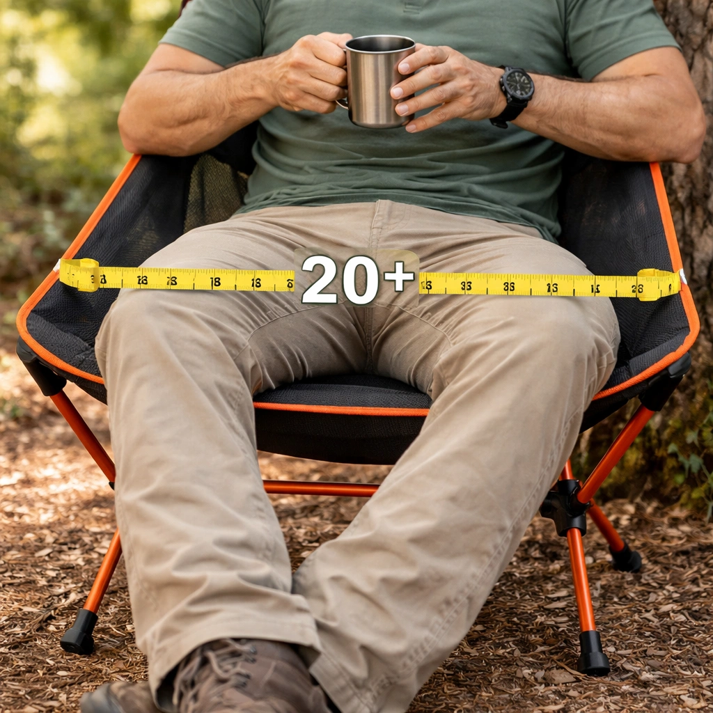 Deep and wide camping chair seat for comfort