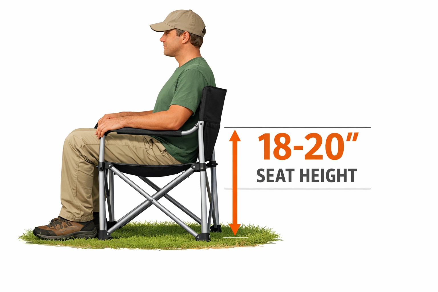 Director chair higher seat height for easy entry and exit