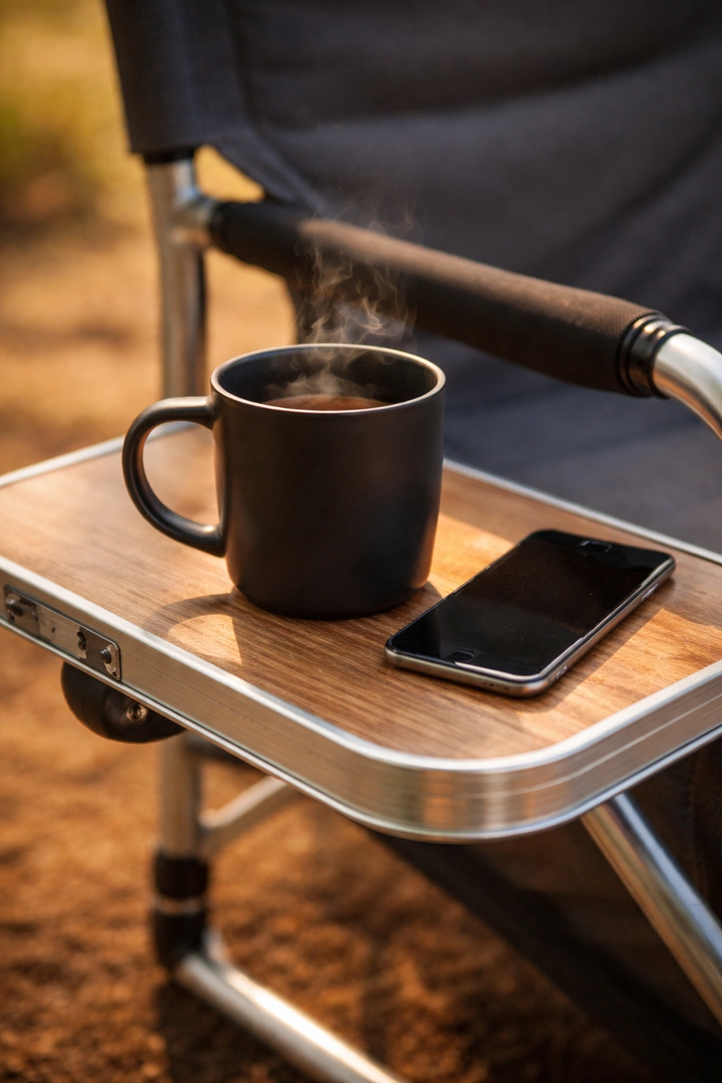 Director chair with built-in side table for camping