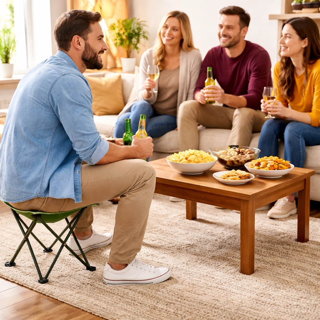 Camping stool used as home seating
