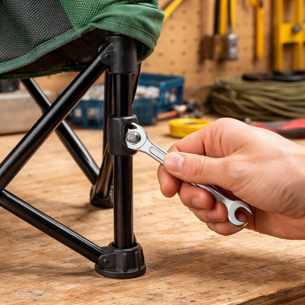 Repairing wobbly camping stool leg