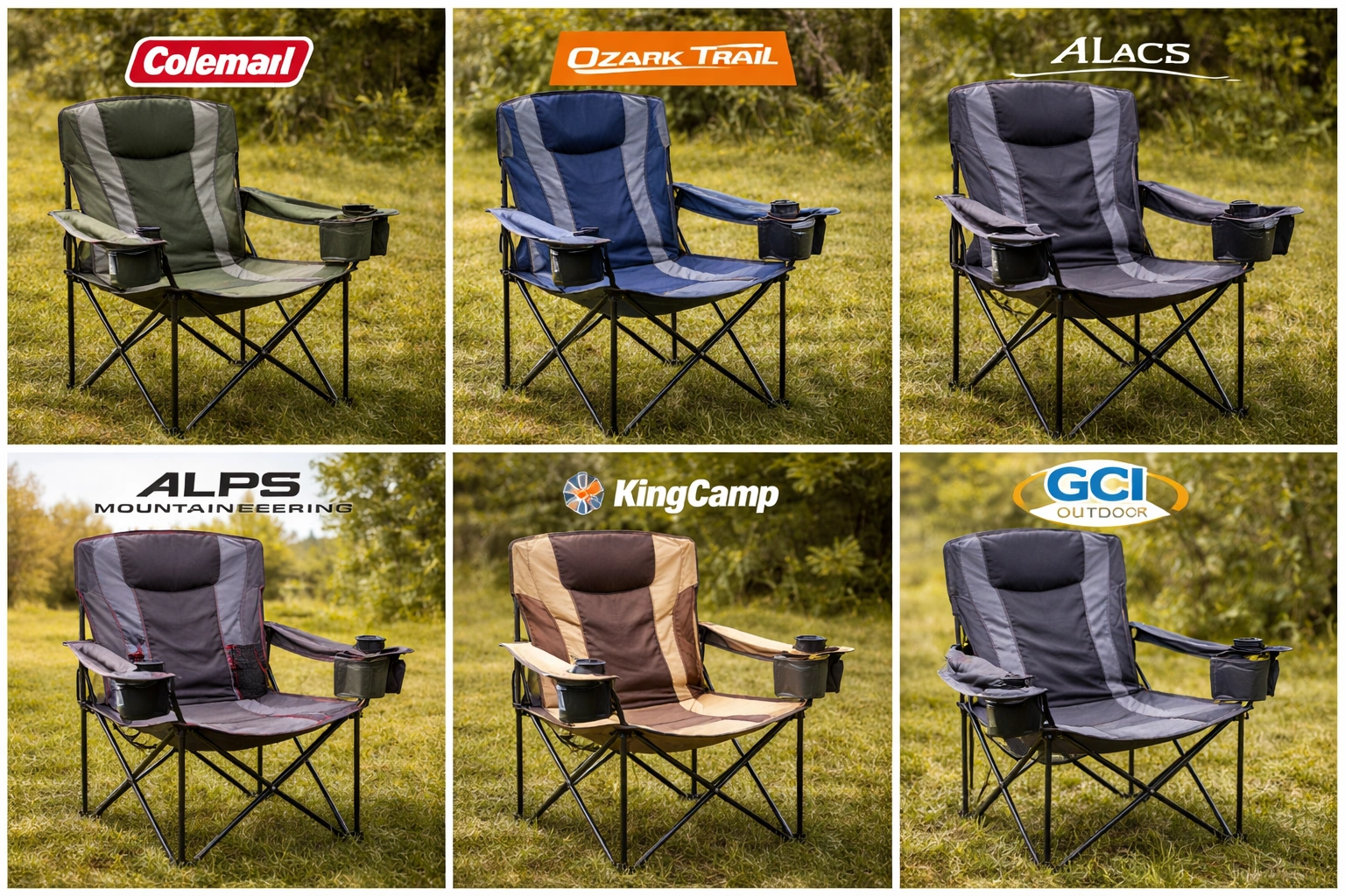 Top heavy duty camping chair brands: Coleman, Ozark Trail, ALPS, KingCamp, GCI Outdoor