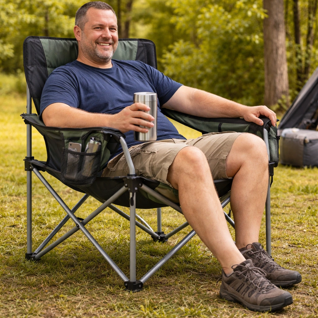 Heavy duty camping chair with high denier fabric