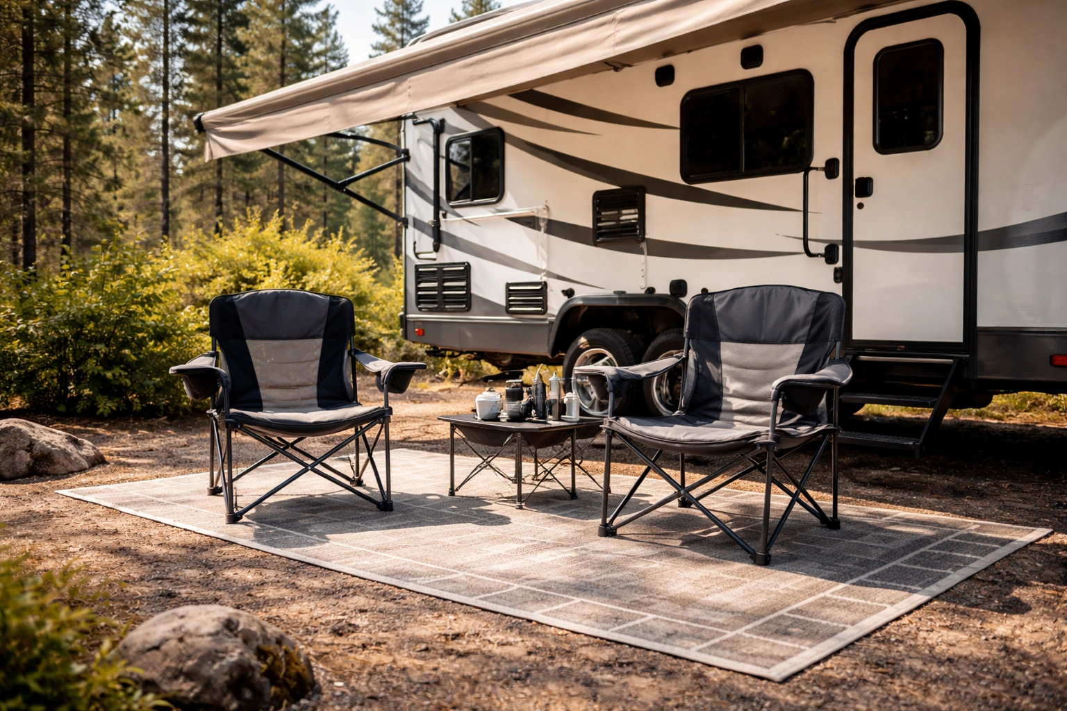 Heavy duty chair next to RV