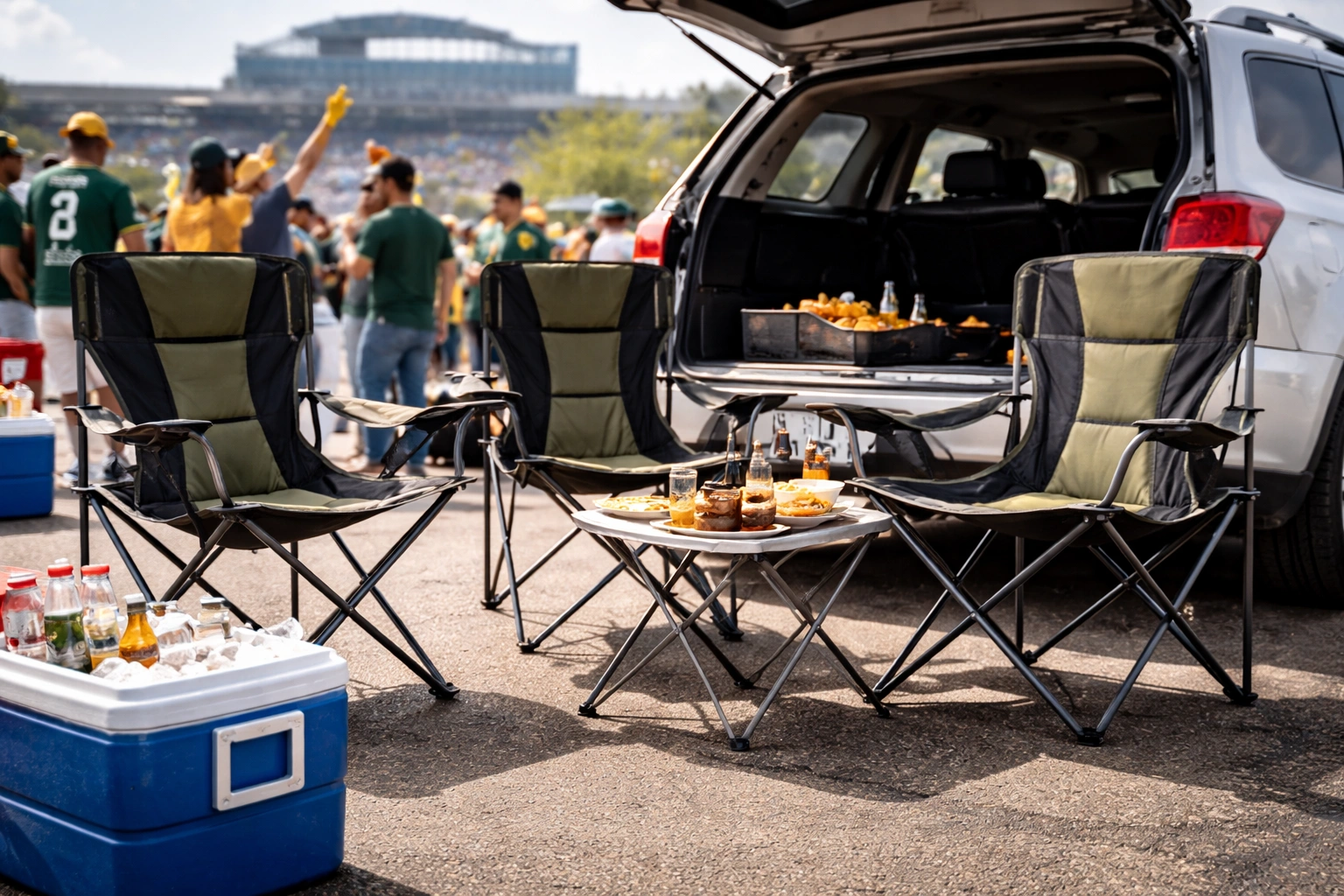 Heavy duty chair at tailgate party