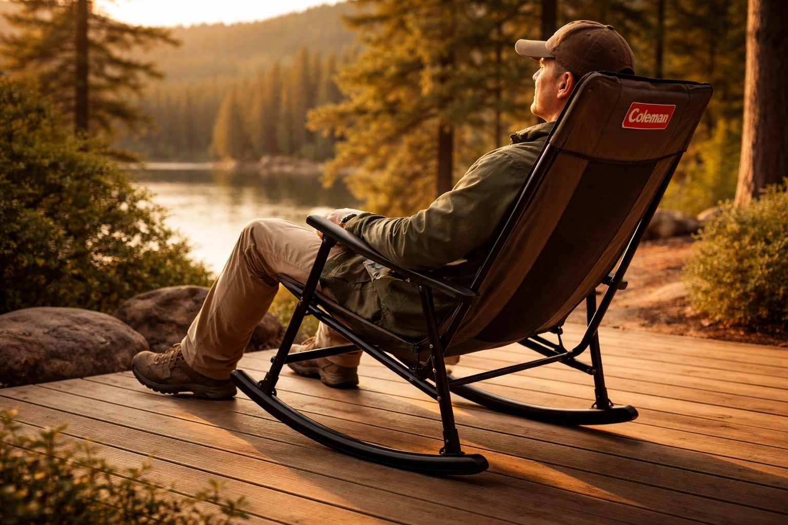 High-back rocking camping chair with head support