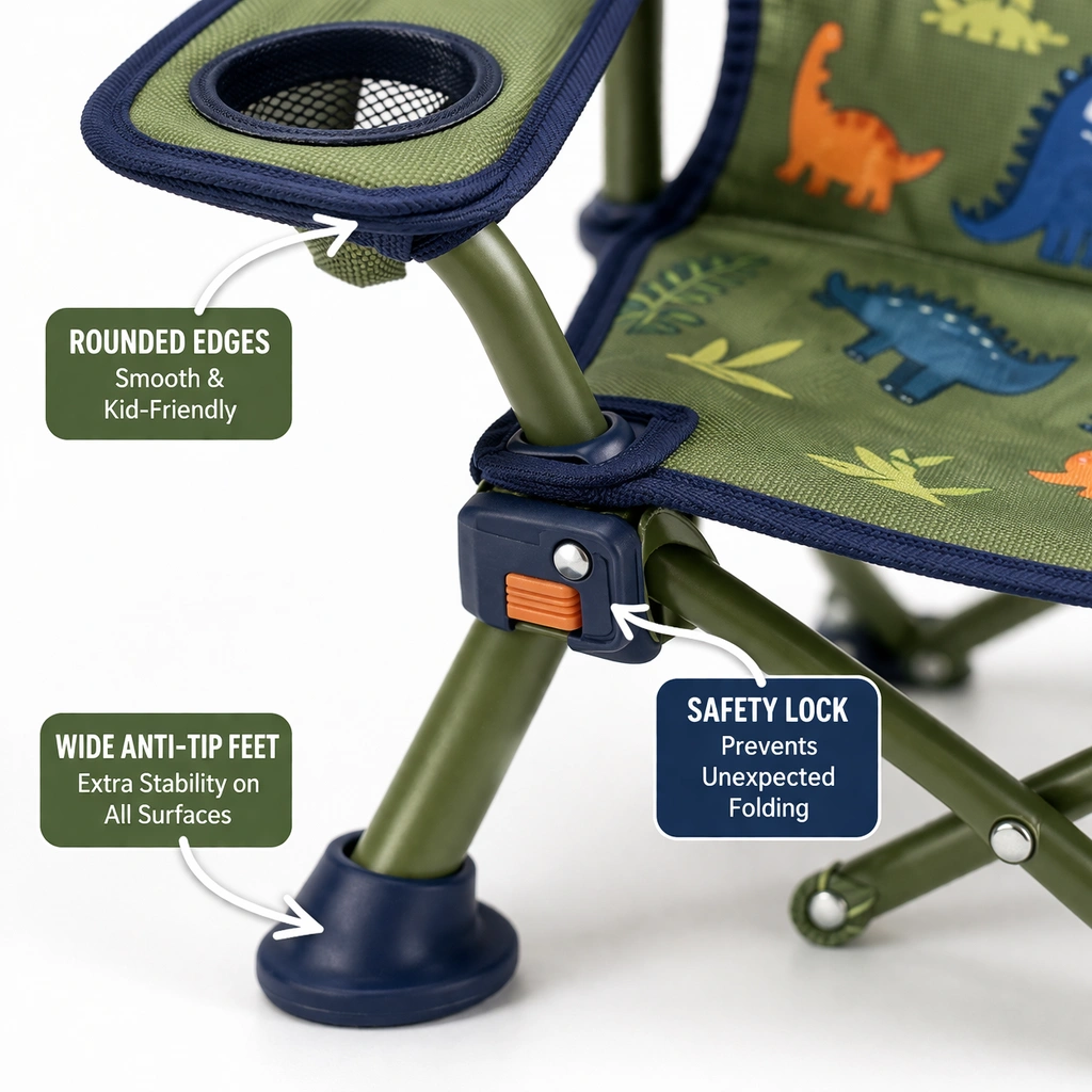 Safe kids camping chair with wide base