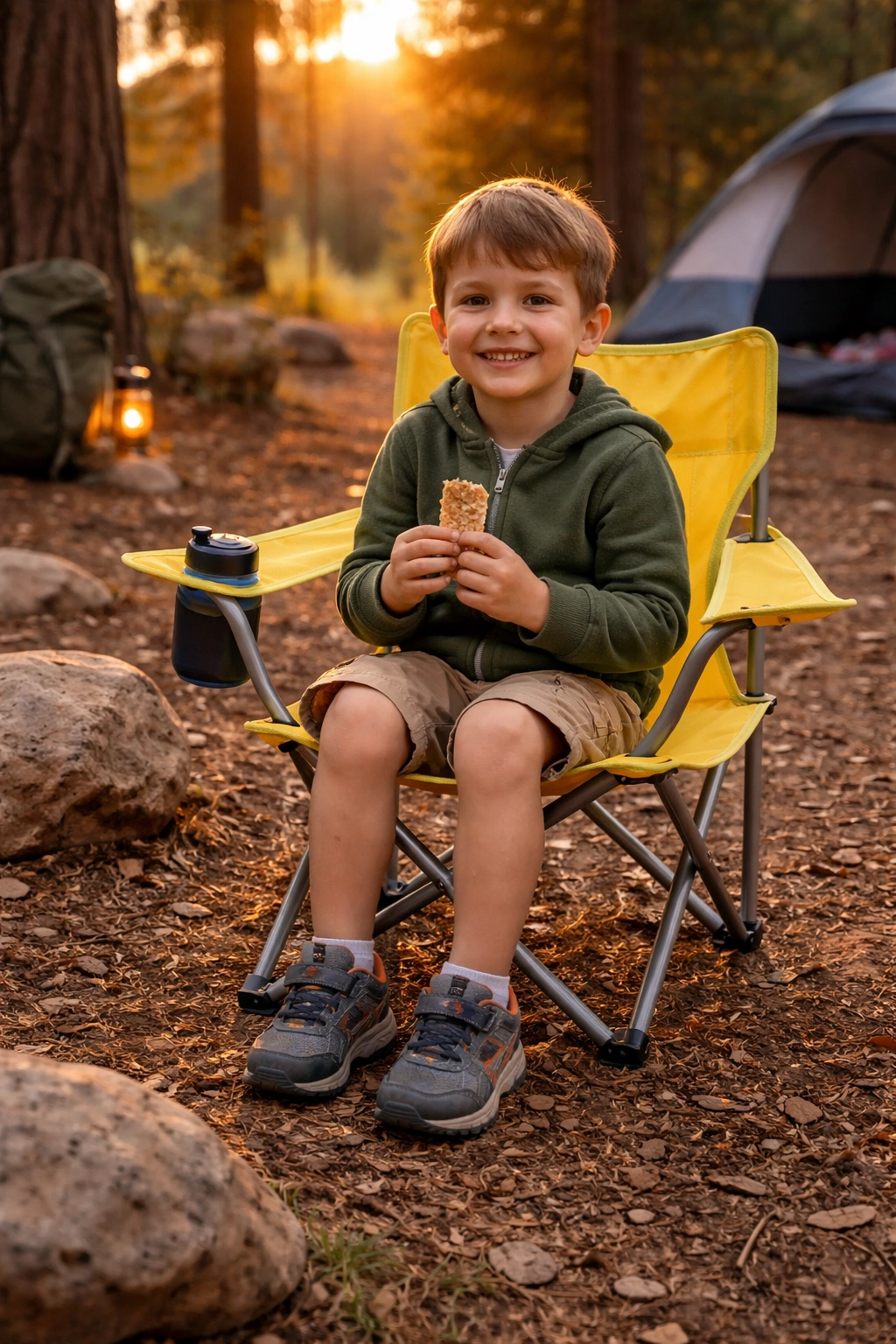 Young child in camping chair