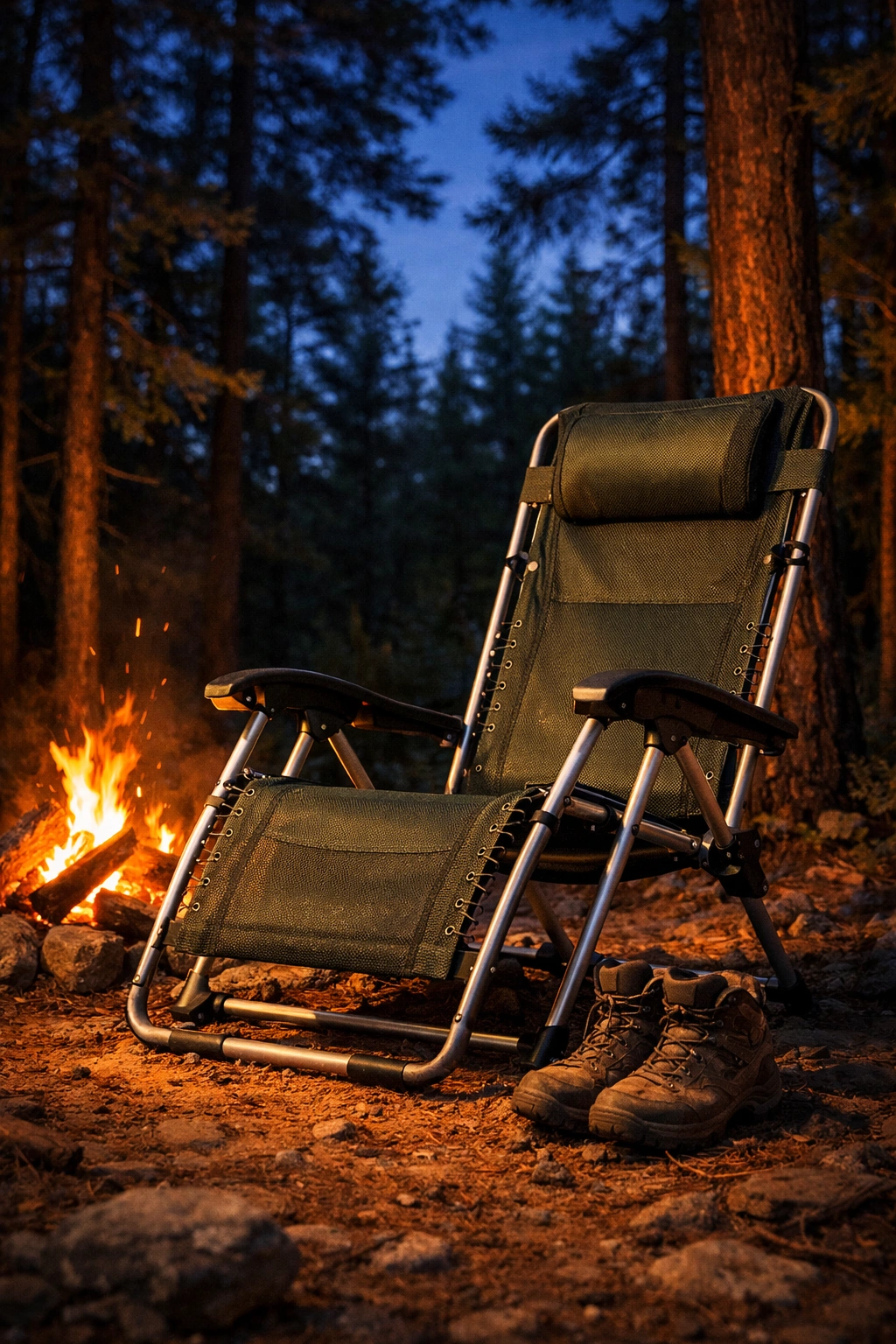 Person seated in ergonomic camping chair showing proper posture support