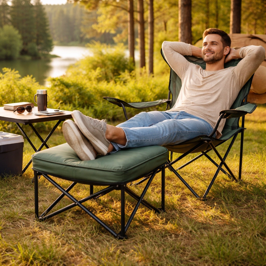 Camping chair with ottoman for leg elevation