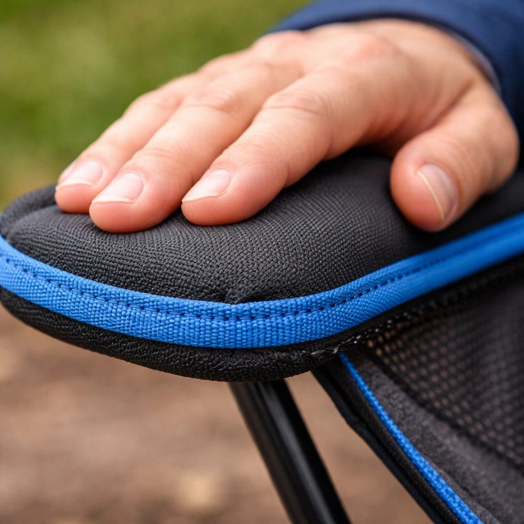 Padded armrests on camping chair