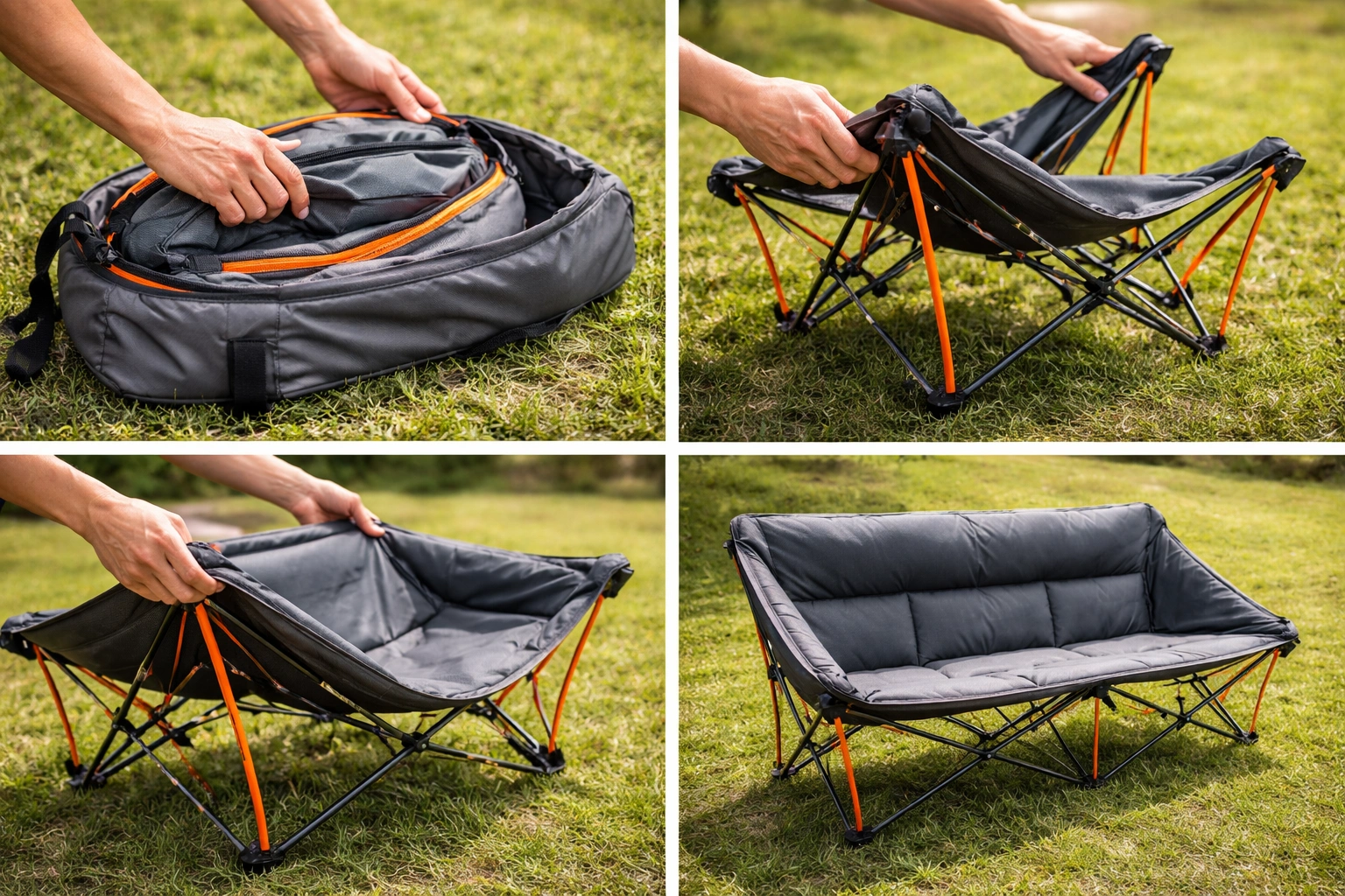 Portable camping couch setup demonstration
