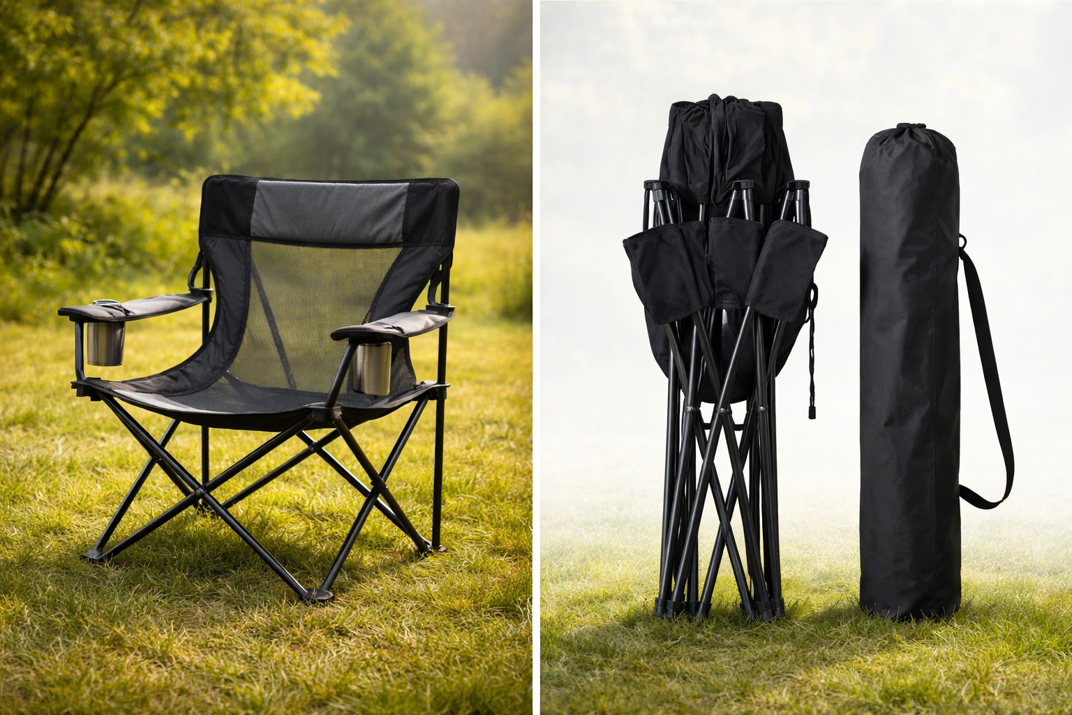 Folding quad chair with carry bag for easy transport