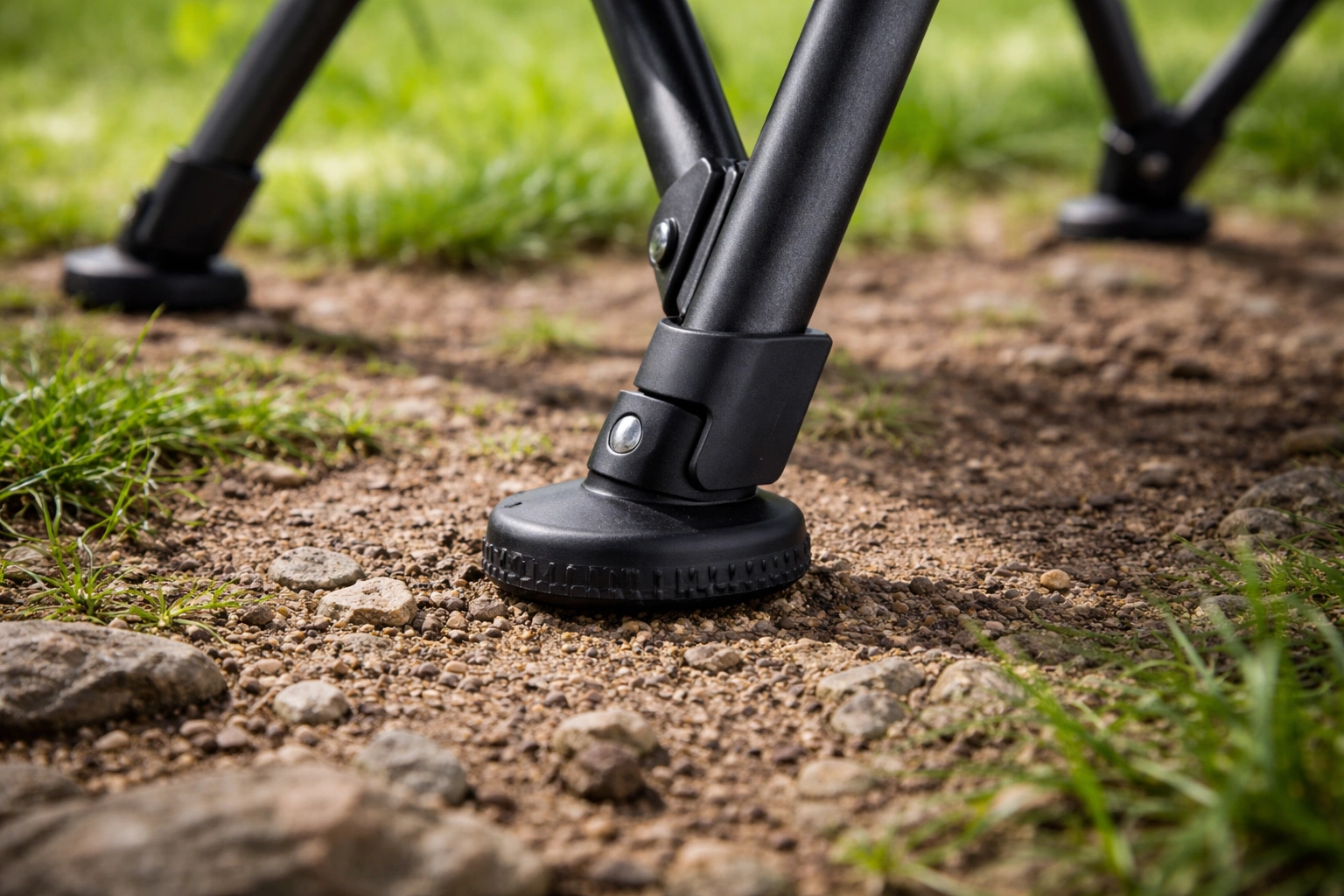 Quad chair showing four-leg stability on uneven ground