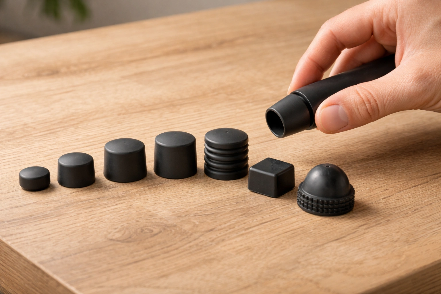 Various rubber and plastic end caps and feet protectors for chair legs
