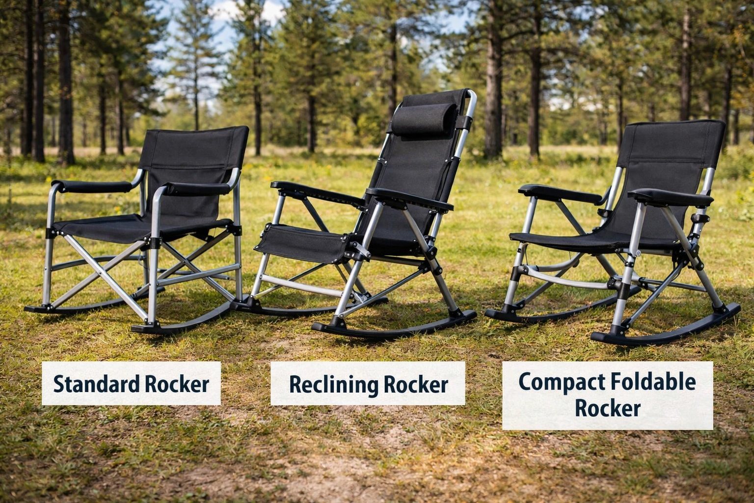Comparison of different rocking camping chair styles side by side