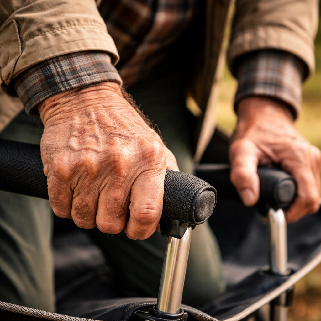 Sturdy padded armrests on senior camping chair