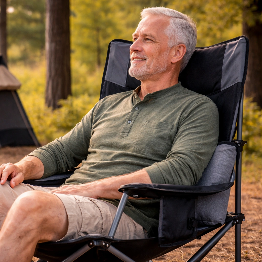 Lumbar support camping chair for seniors