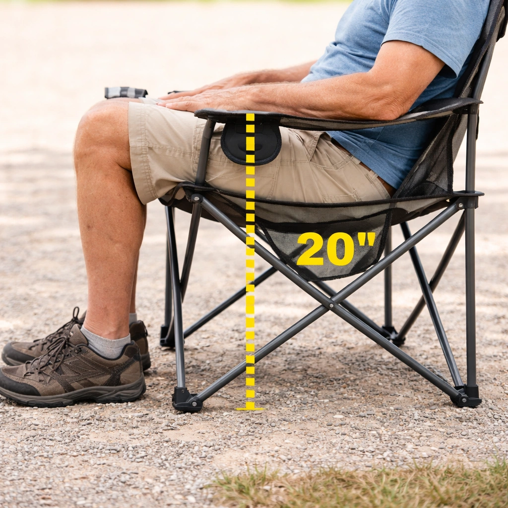 Senior-friendly camping chair with high seat height