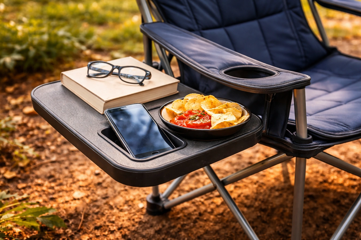 Side table attachment on camping chair