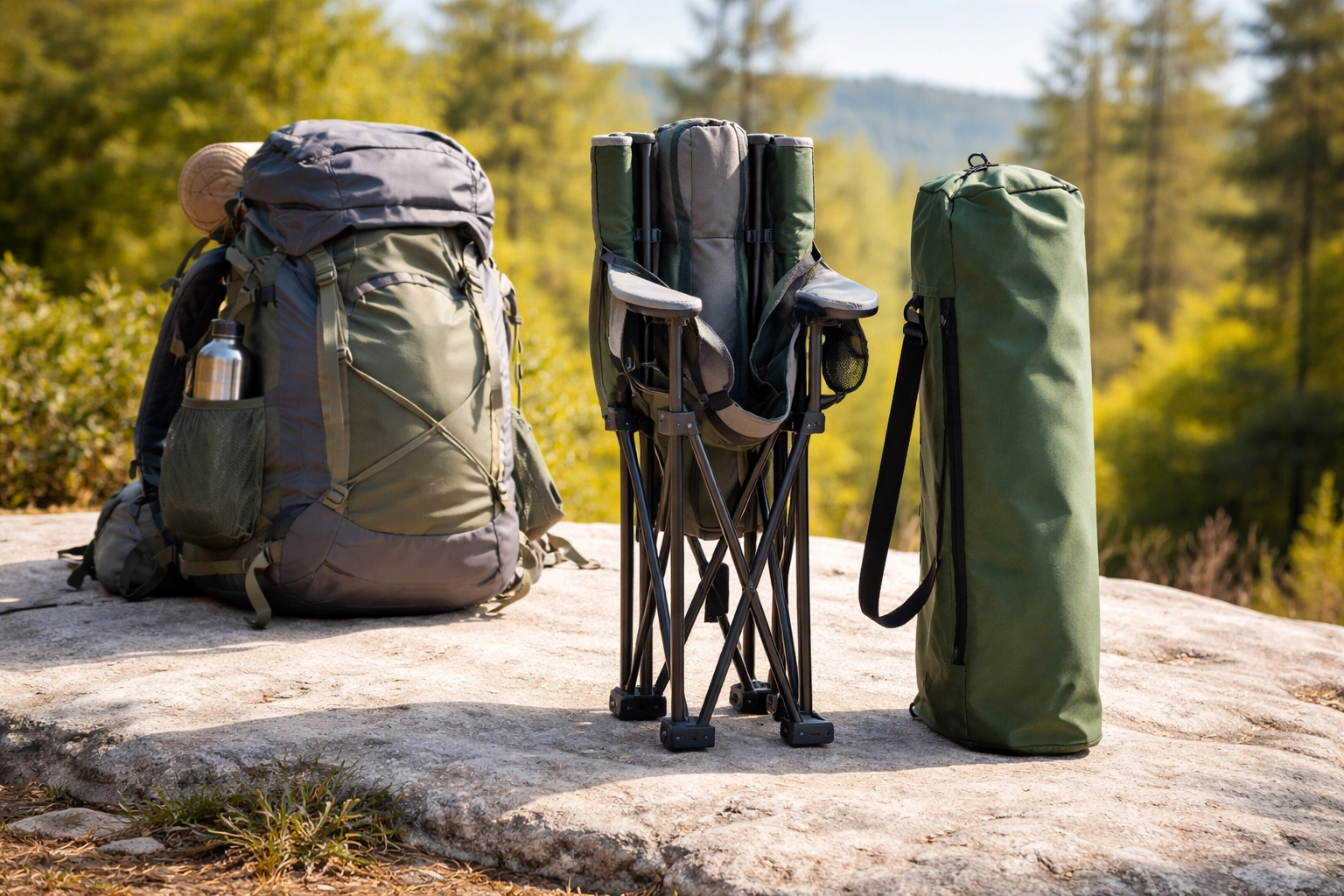 Folded standard camping chair with carry bag