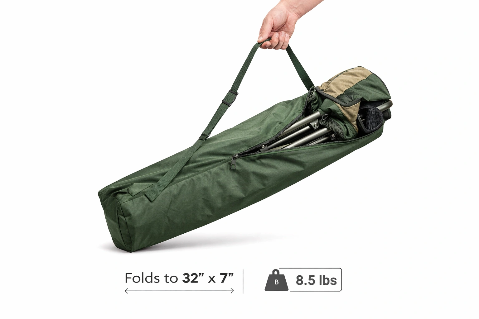 Standard camping chair in carry bag showing typical packed dimensions
