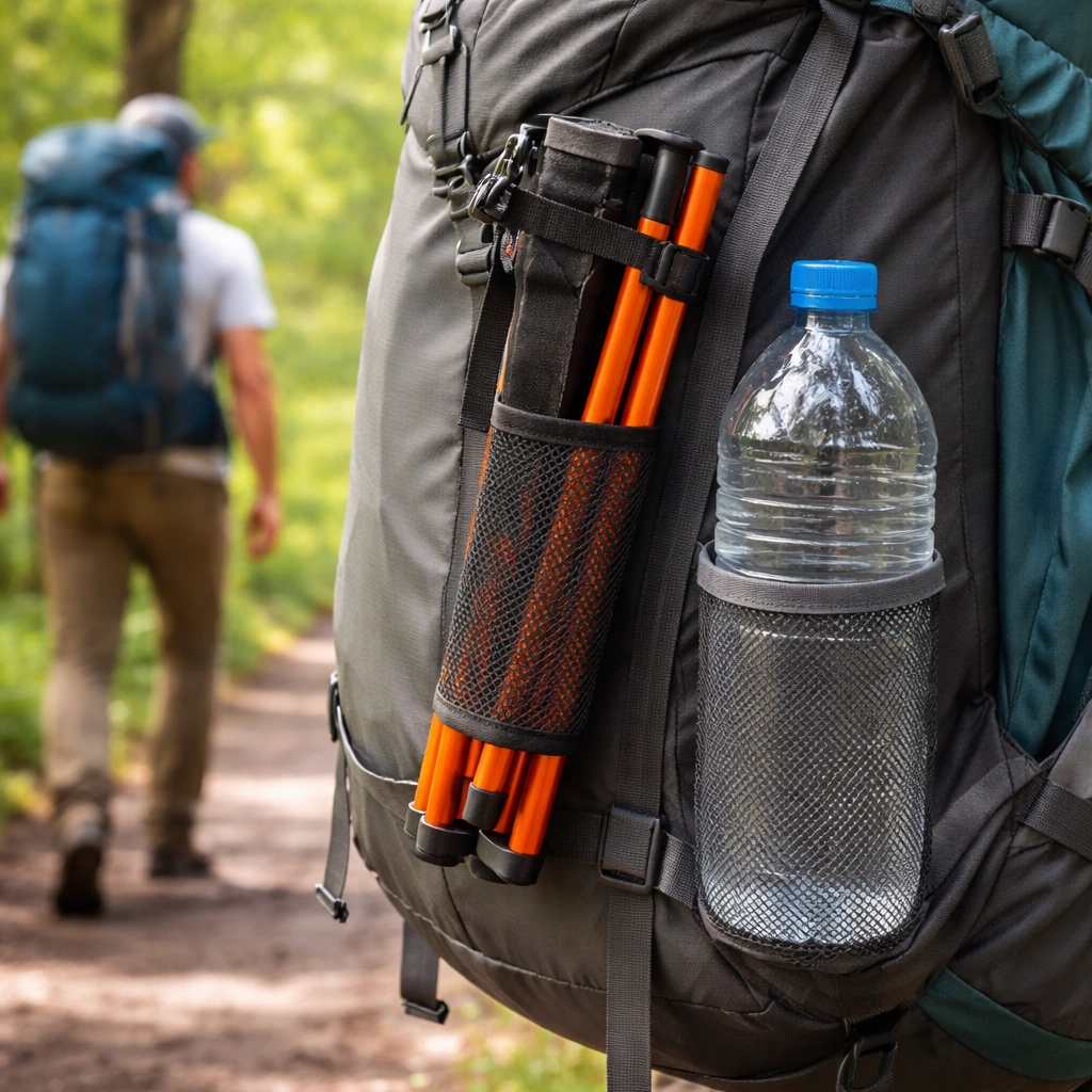 Ultra-portable camping stool packed in backpack