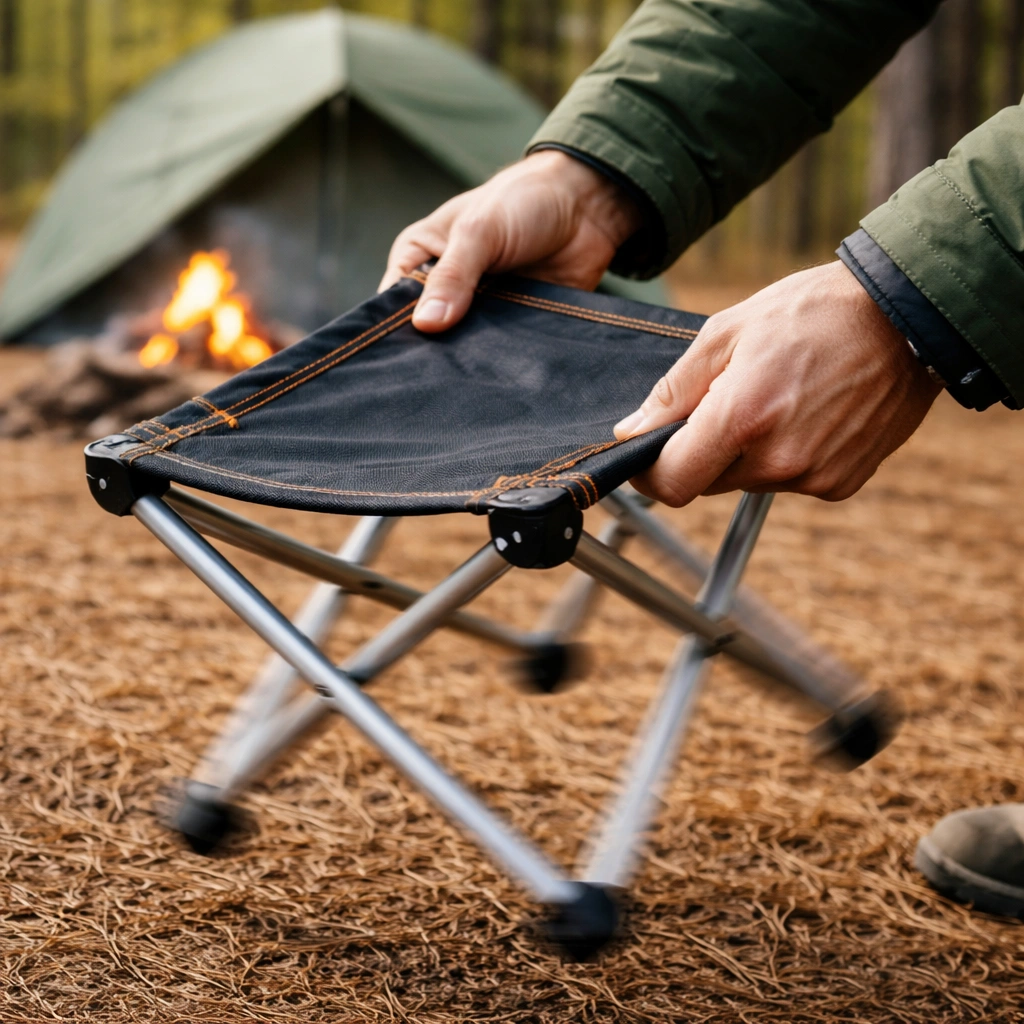 Quick setup camping stool at campsite