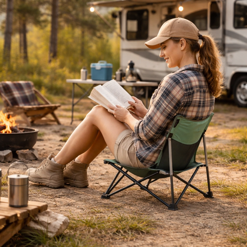 Collapsible camping stool with low back support